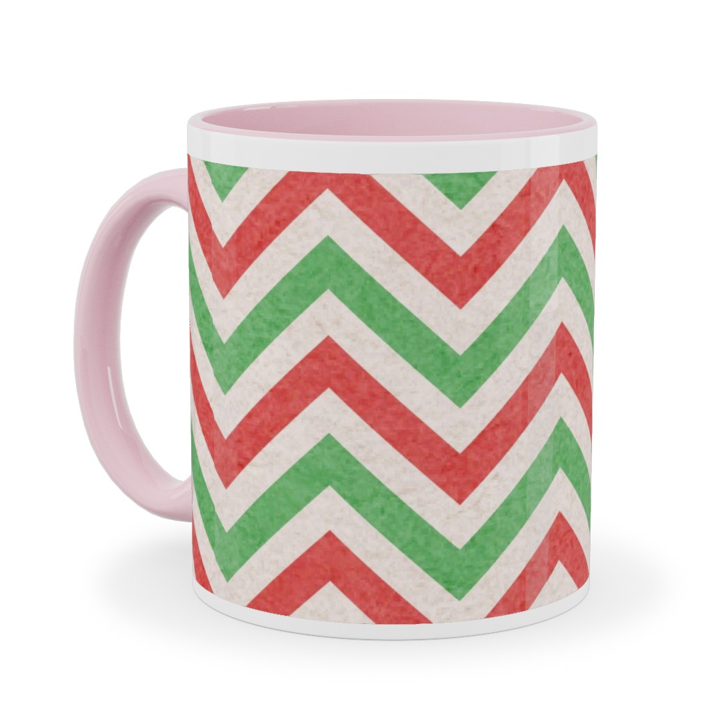 Mottled Holiday Zigzags Ceramic Mug, Pink, , 11oz, Multicolor
