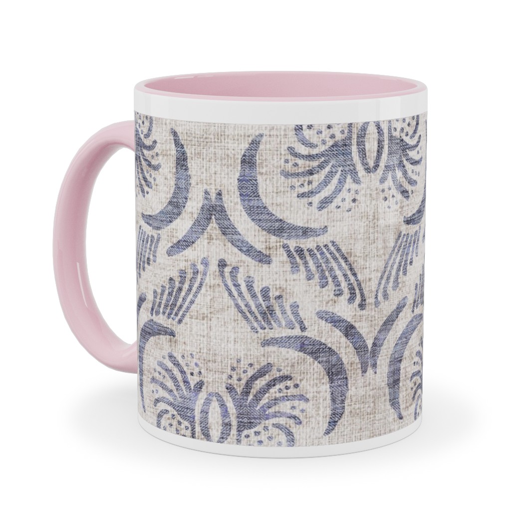 French Linen Geo Floral Ceramic Mug, Pink, , 11oz, Gray, Gray