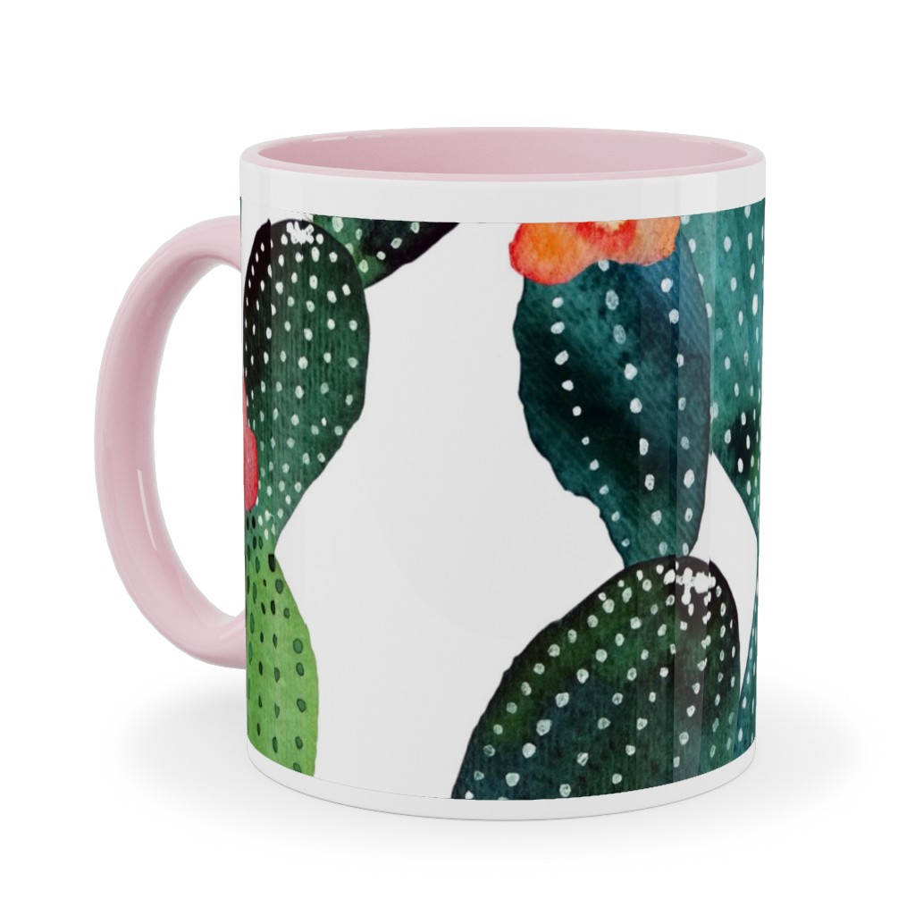 Cactuses - Green Ceramic Mug, Pink, , 11oz, Green, Classic Green
