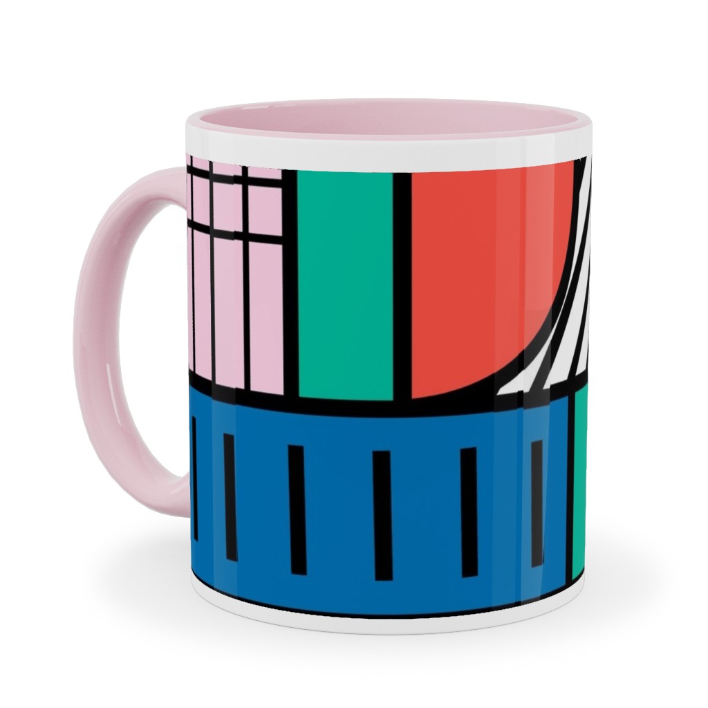 Memphis Color Block Ceramic Mug, Pink,  , 11oz, Multicolor