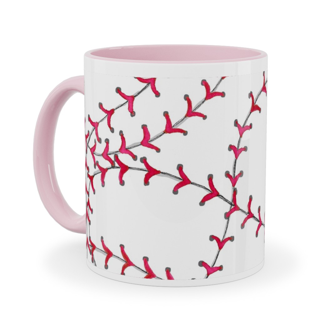 Baseball Seams - White Ceramic Mug, Pink, , 11oz, Red, Red