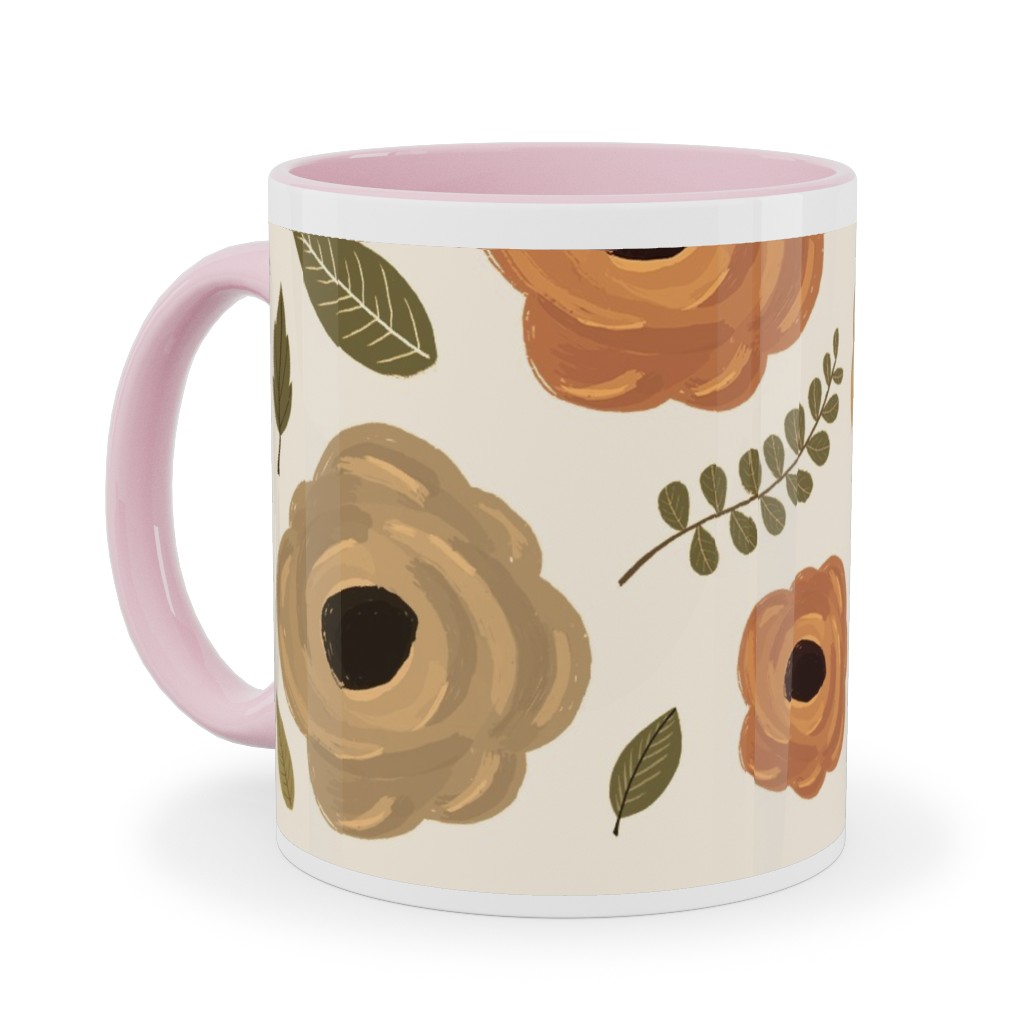 Fall Flowers - Light Ceramic Mug, Pink, , 11oz, Multicolor