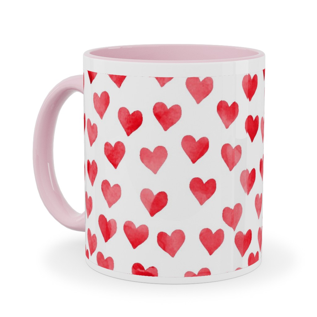 Watercolor Hearts - Red Ceramic Mug, Pink, , 11oz, Red, Red