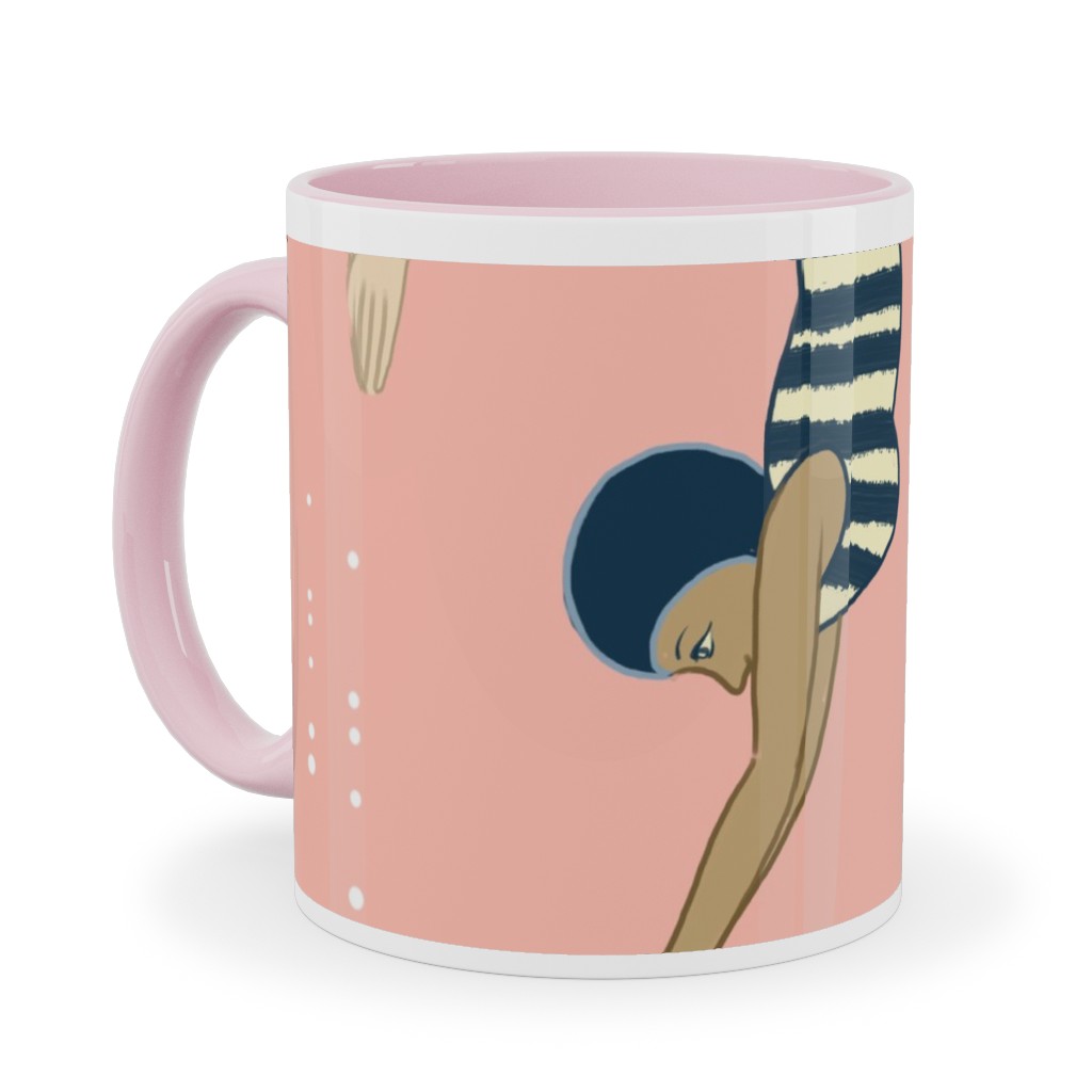 Lady Divers - Pink Ceramic Mug, Pink, , 11oz, Pink, Bright Pink