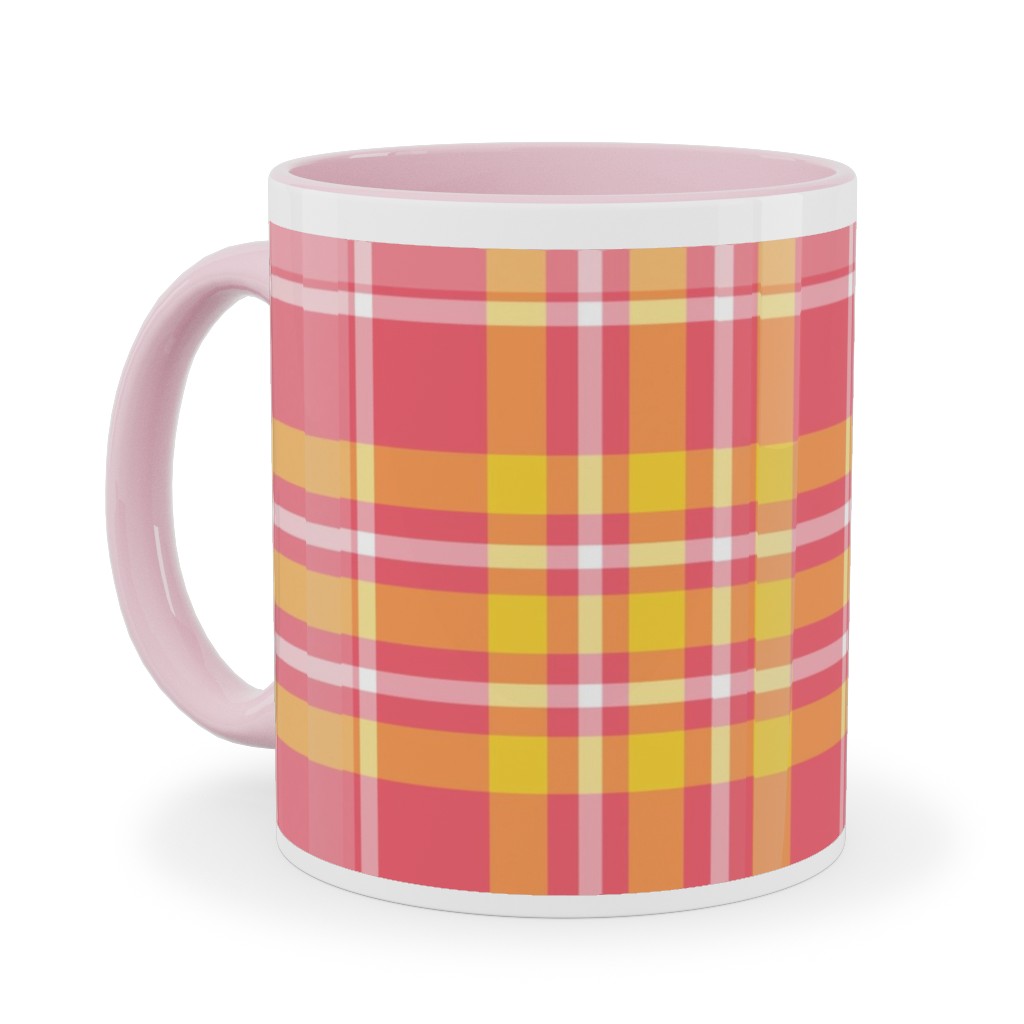 Plaid - Pink and Yellow Ceramic Mug, Pink, , 11oz, Pink, Bright Pink