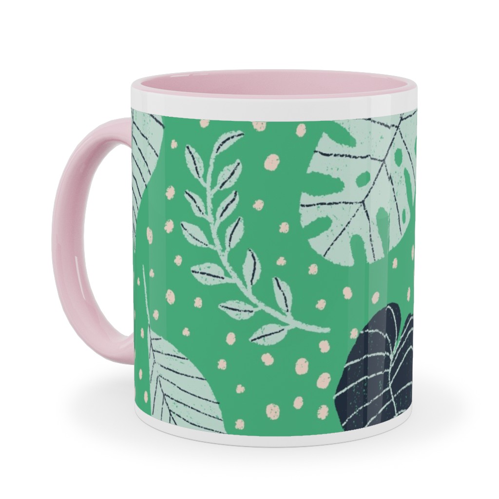 Leafy Jungle - Green Ceramic Mug, Pink, , 11oz, Green, Classic Green