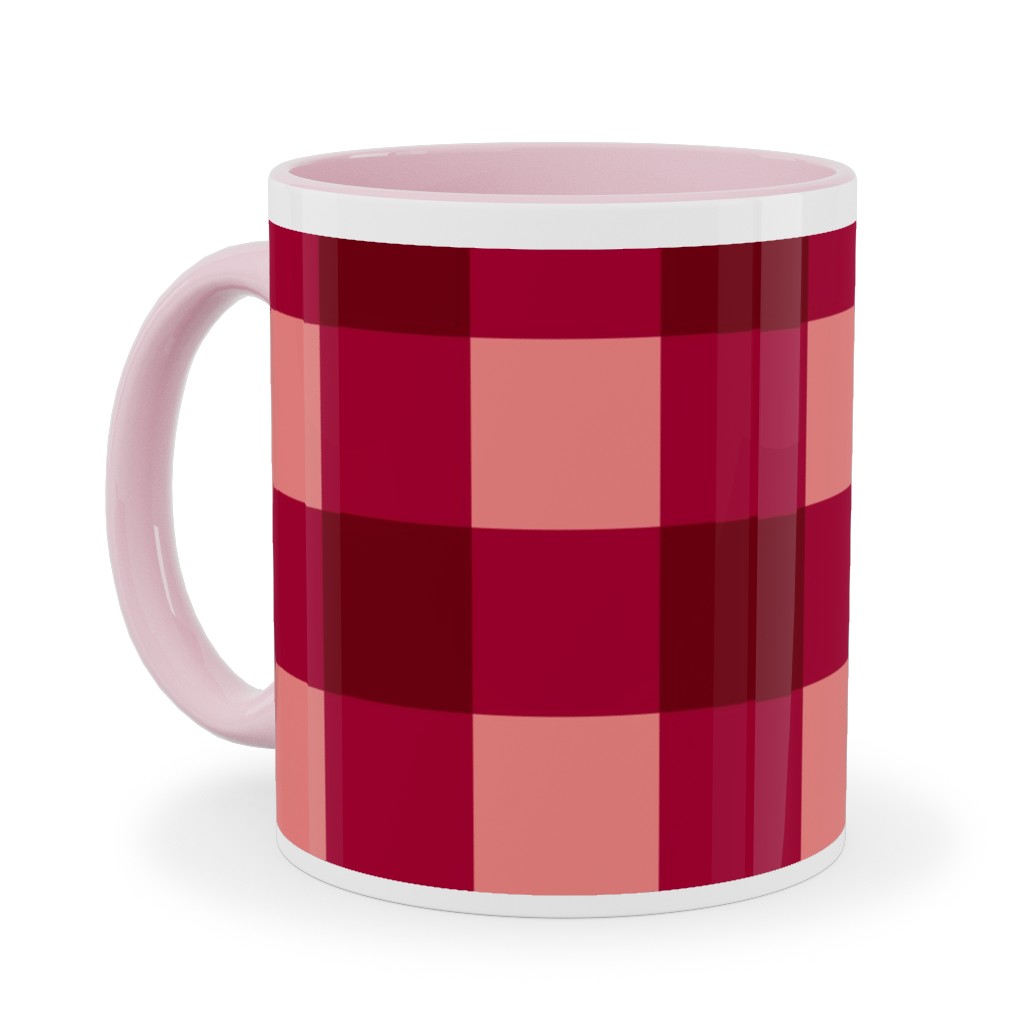 Gingham Check - Red and Pink Ceramic Mug, Pink,  , 11oz, Red