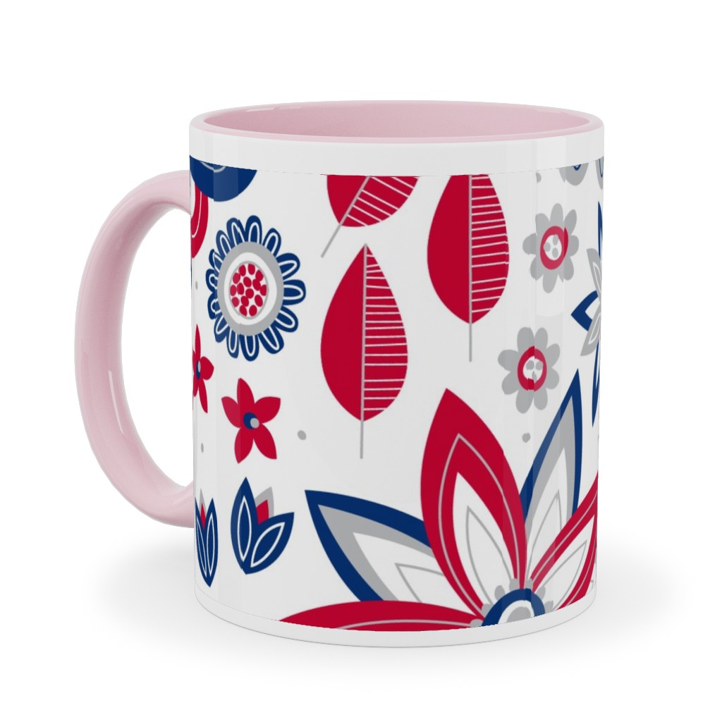 Bohemian Fields - Red, White and Blue Ceramic Mug, Pink, , 11oz, Red, Red