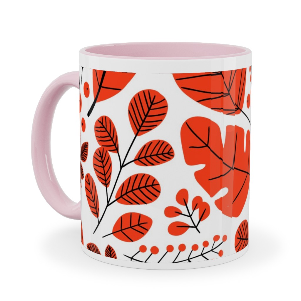 Red Leaves Ceramic Mug, Pink, , 11oz, Red, Red