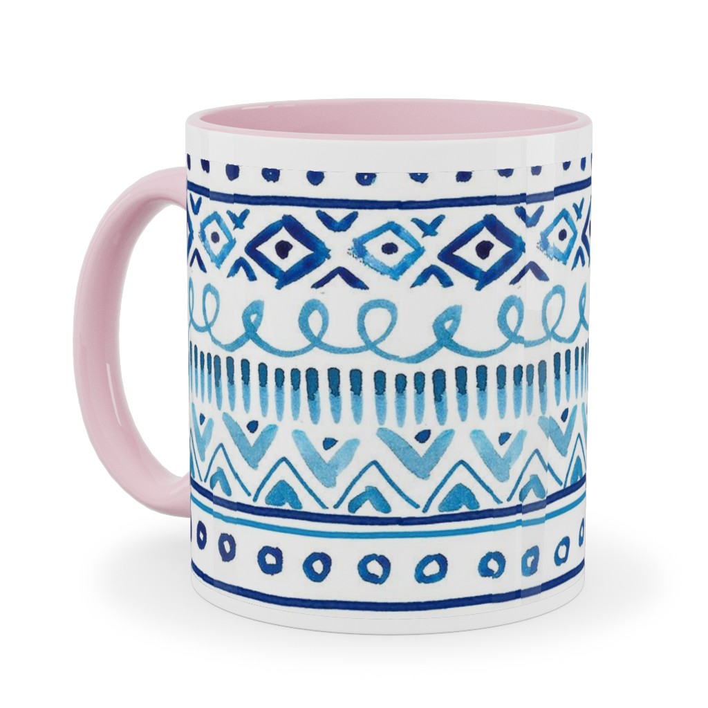 Painted Stripe - Blue Ceramic Mug, Pink,  , 11oz, Blue