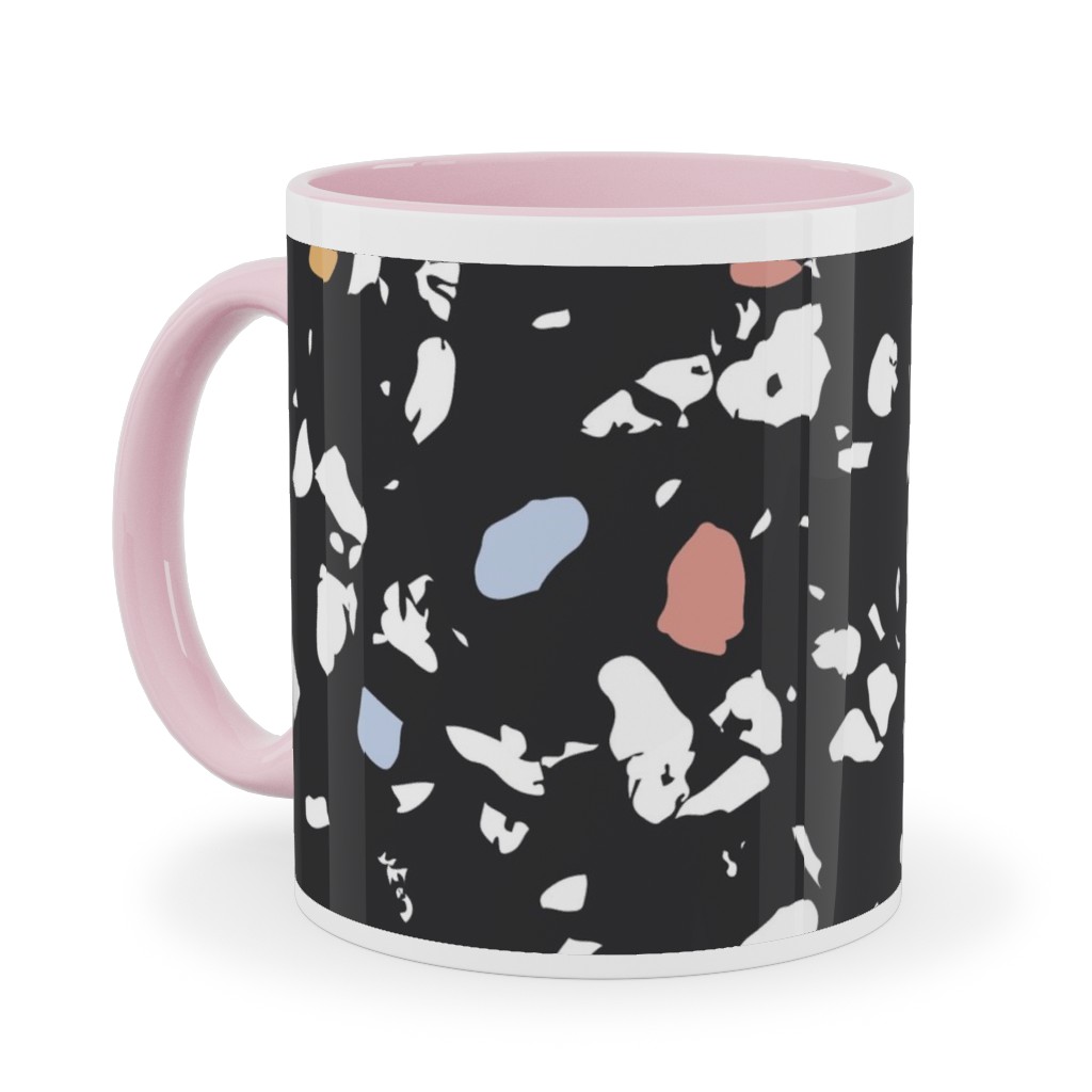 Terrazzo Print - Dark Ceramic Mug, Pink,  , 11oz, Black