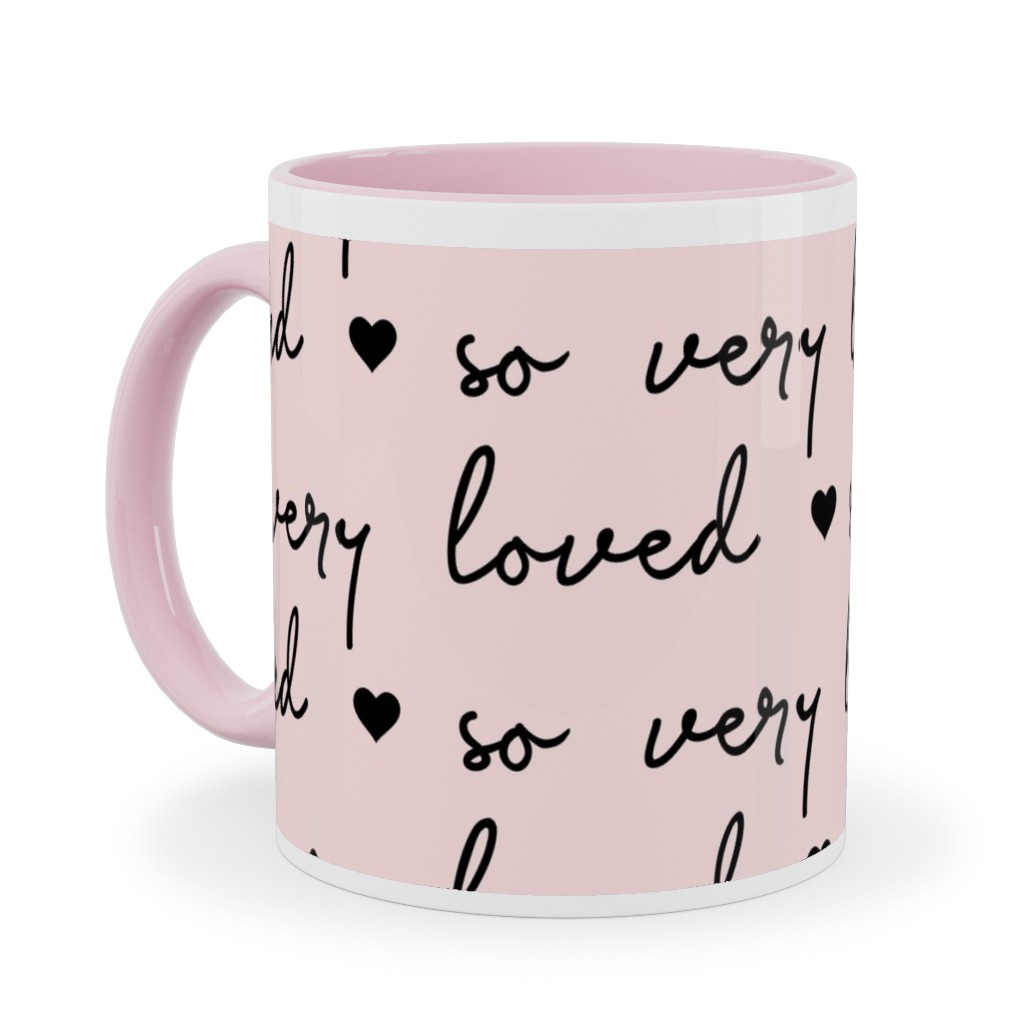 so Very Loved - Pink and Black Ceramic Mug, Pink,  , 11oz, Pink