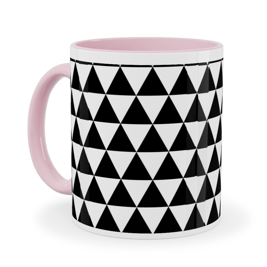 Triangles - Geometric - Black & White Ceramic Mug, Pink,  , 11oz, Black