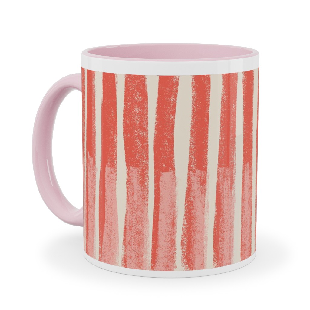 Strips - Coral Ceramic Mug, Pink, , 11oz, Pink, Bright Pink