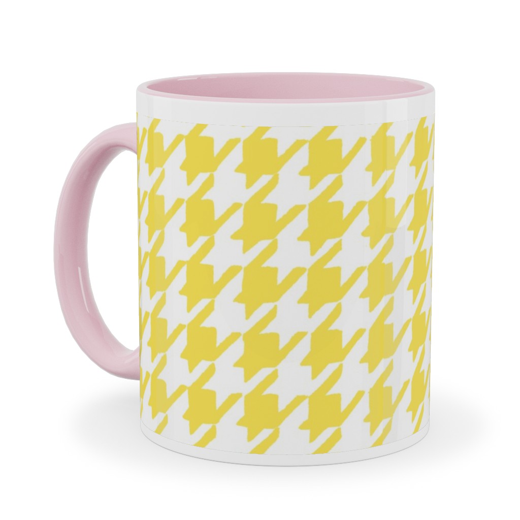Happy Houndstooth Ceramic Mug, Pink, , 11oz, Yellow, Lemon
