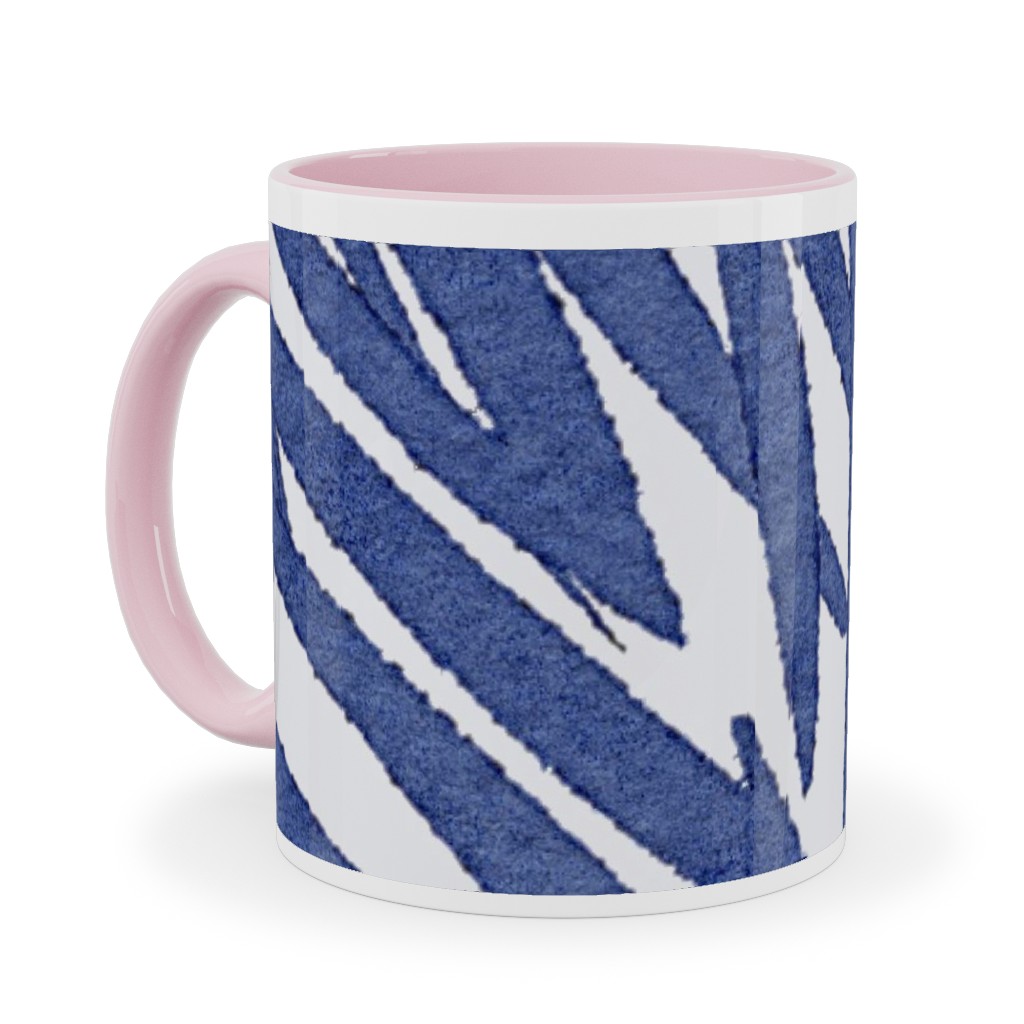 Watercolor Fronds - Cobalt Ceramic Mug, Pink, , 11oz, Blue, True Blue