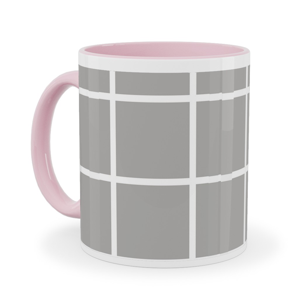 Window Pane Ceramic Mug, Pink, , 11oz, Gray, Stone