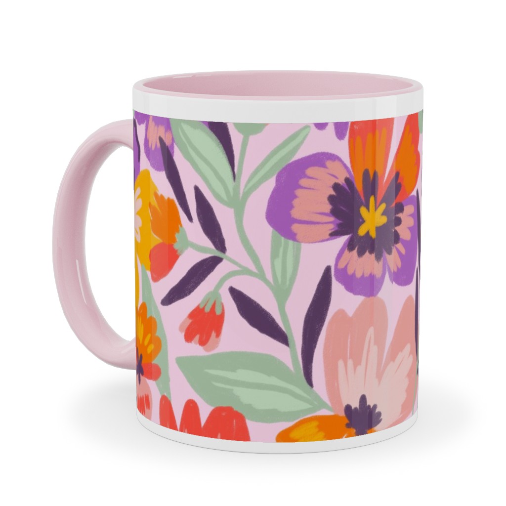 Pansies Ceramic Mug, Pink,  , 11oz, Multicolor