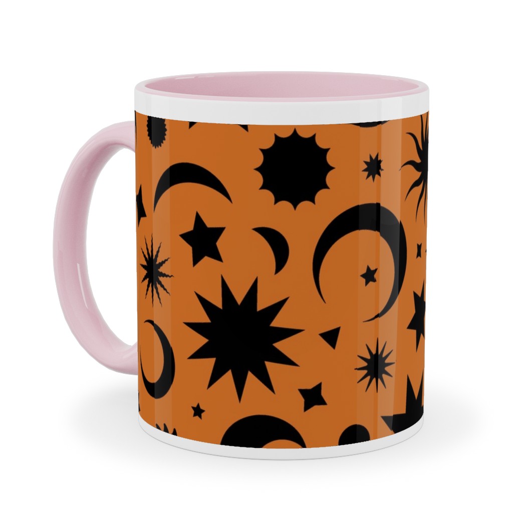 Celestial Kilim - Orange and Black Ceramic Mug, Pink,  , 11oz, Orange