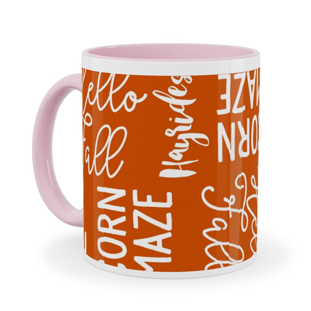 Favorite Things of Fall - Fall Words on Cider Ceramic Mug, Pink,  , 11oz, Orange