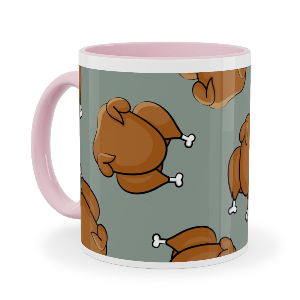 Thanksgiving Day Turkey Toss Ceramic Mug, Pink,  , 11oz, Green