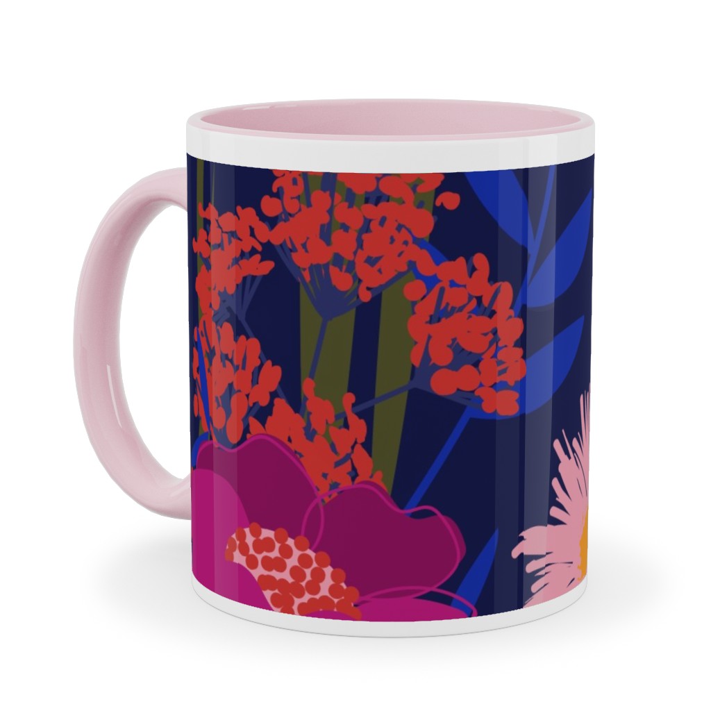 Summer Nights Floral - Dark Ceramic Mug, Pink, , 11oz, Multicolor
