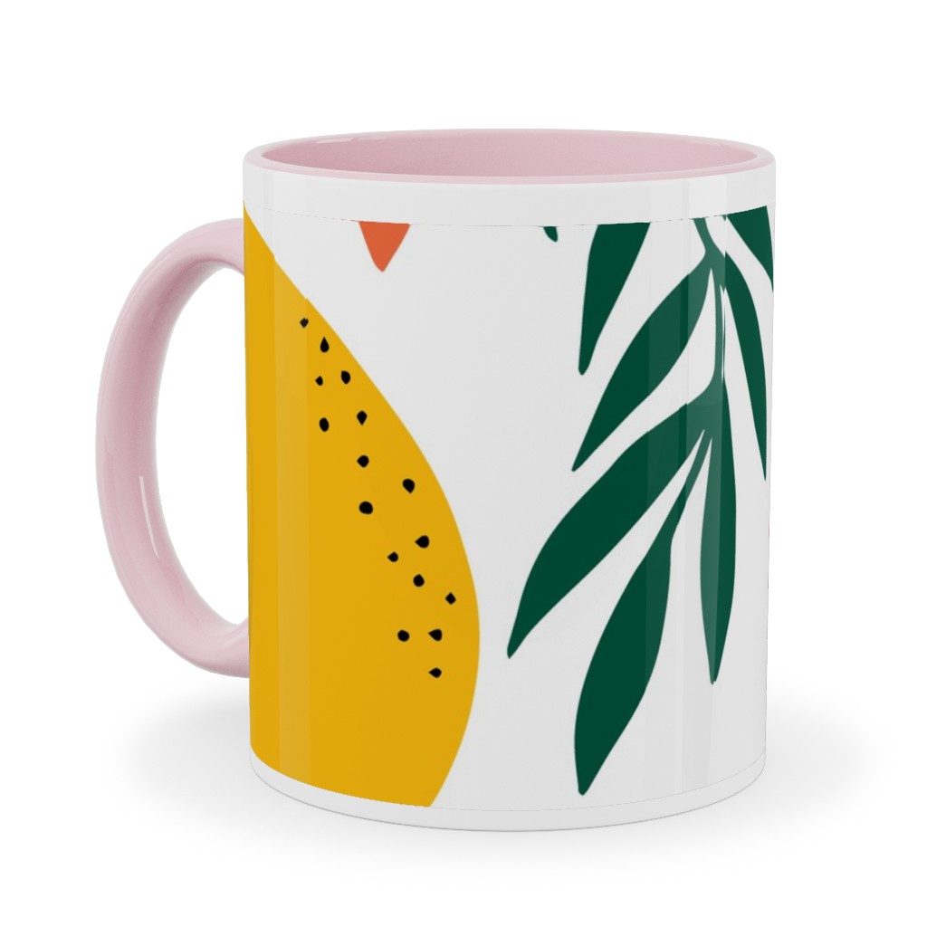 Citrus Grove - Pink and Yellow Ceramic Mug, Pink,  , 11oz, Pink
