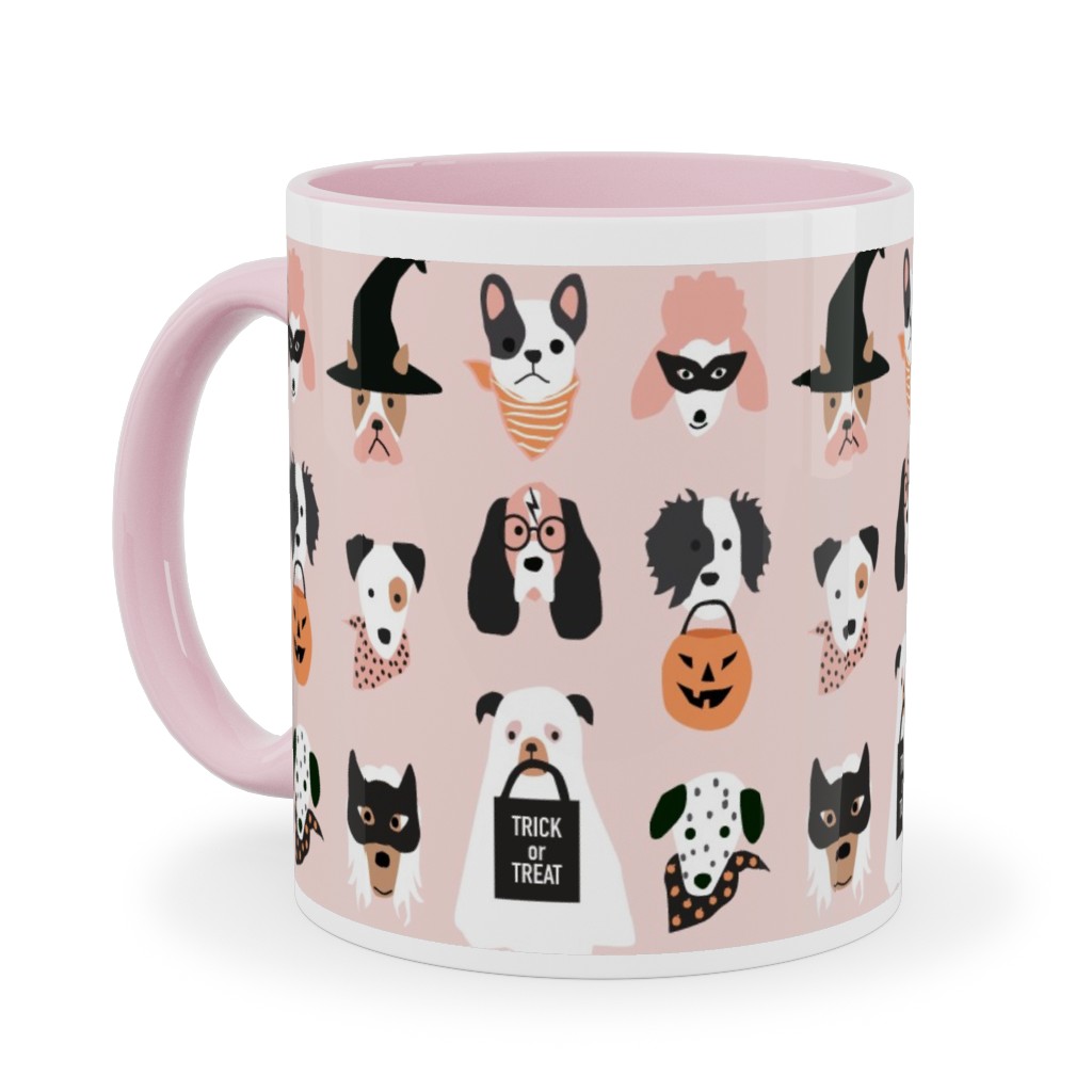 Halloween Puppies on Pink Ceramic Mug, Pink, , 11oz, Pink, Bright Pink