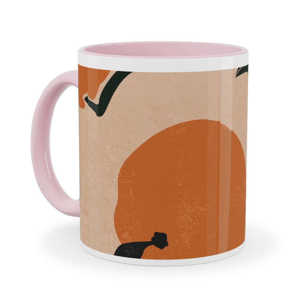 Mid-Century Clementines - Sandy Beige Ceramic Mug, Pink,  , 11oz, Orange