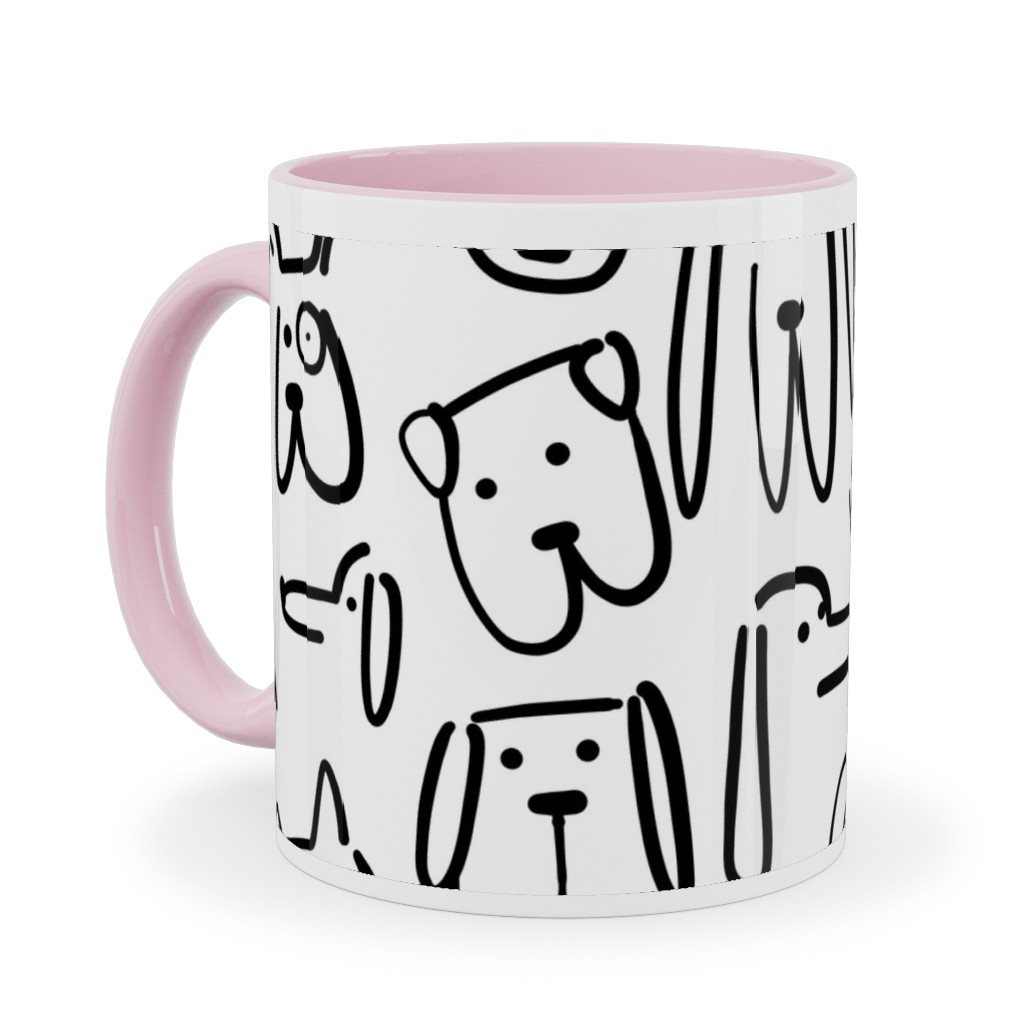 Playful Pups - Black and White Ceramic Mug, Pink,  , 11oz, White