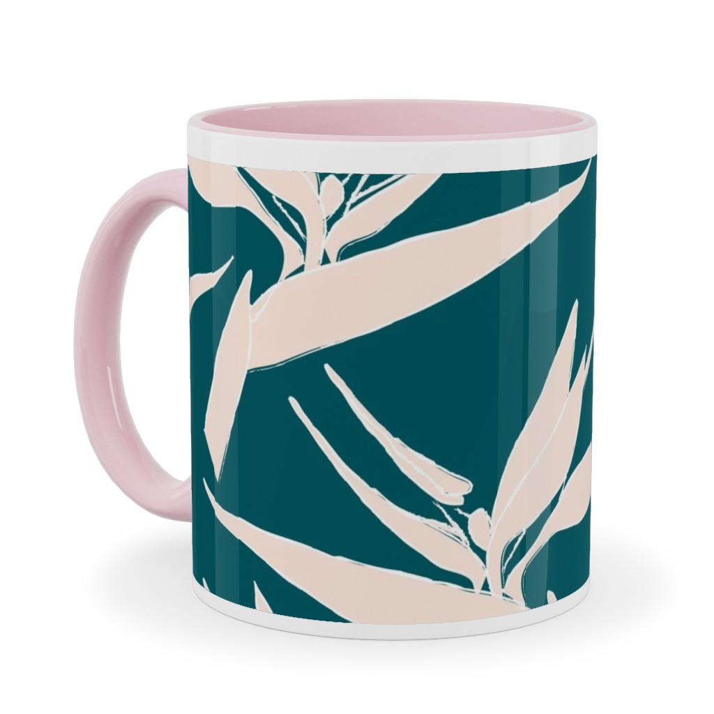 Freehand Birds of Paradies - Forest and Peach Ceramic Mug, Pink,  , 11oz, Green