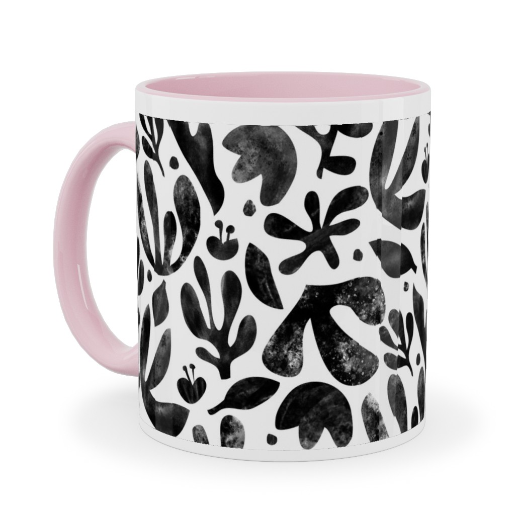 Flower Cutouts - Neutral Ceramic Mug, Pink,  , 11oz, Black