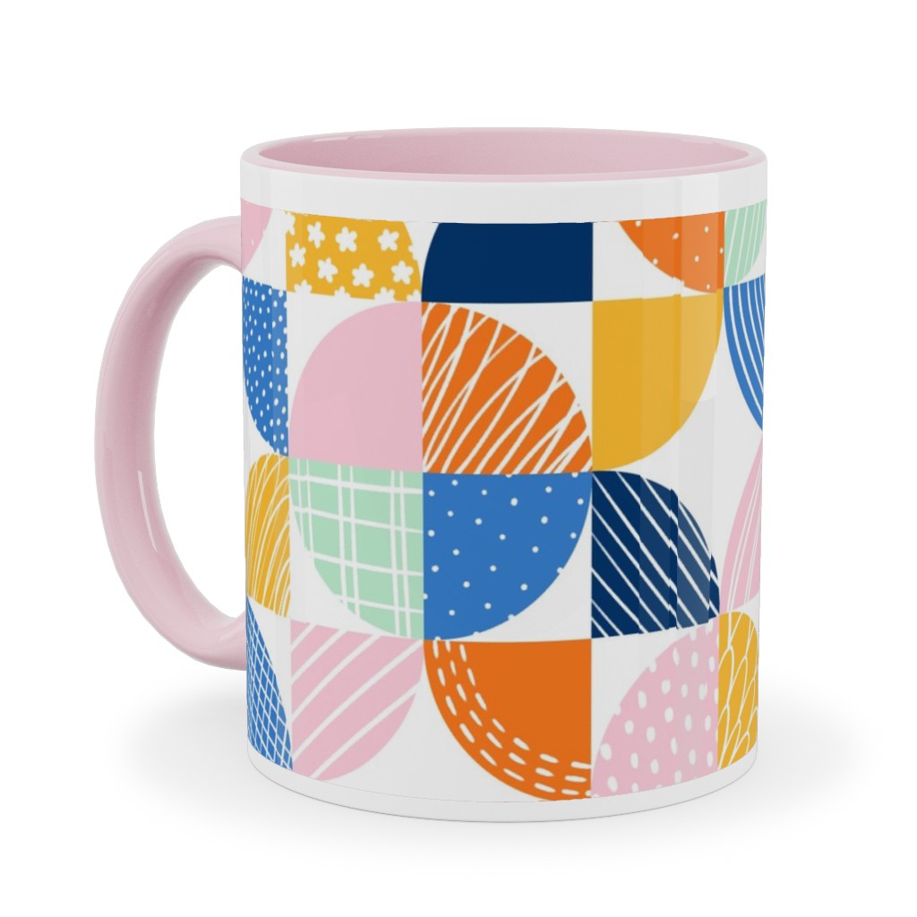 Modern Quilt Pattern - Multi Ceramic Mug, Pink, , 11oz, Multicolor