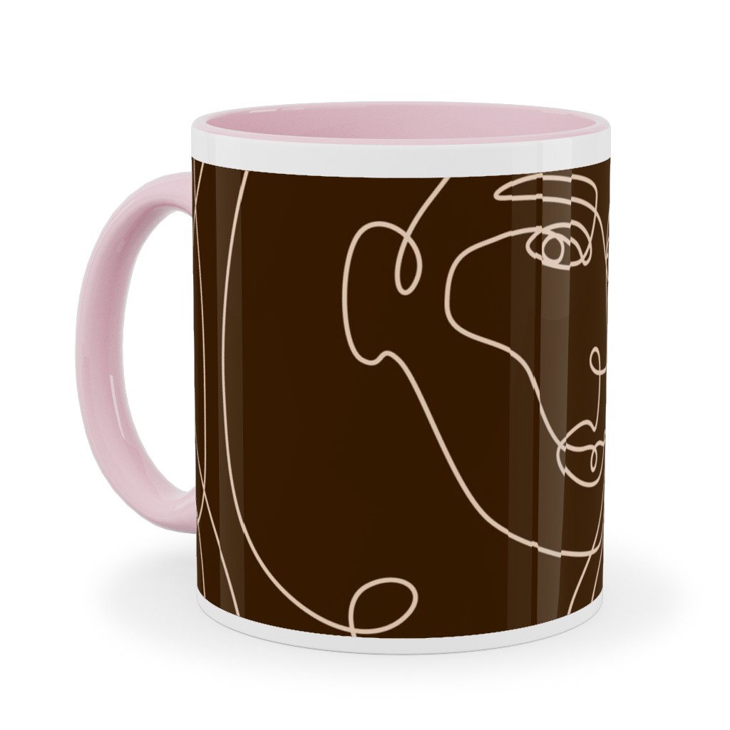 Hand Drawn Women Ceramic Mug, Pink,  , 11oz, Brown