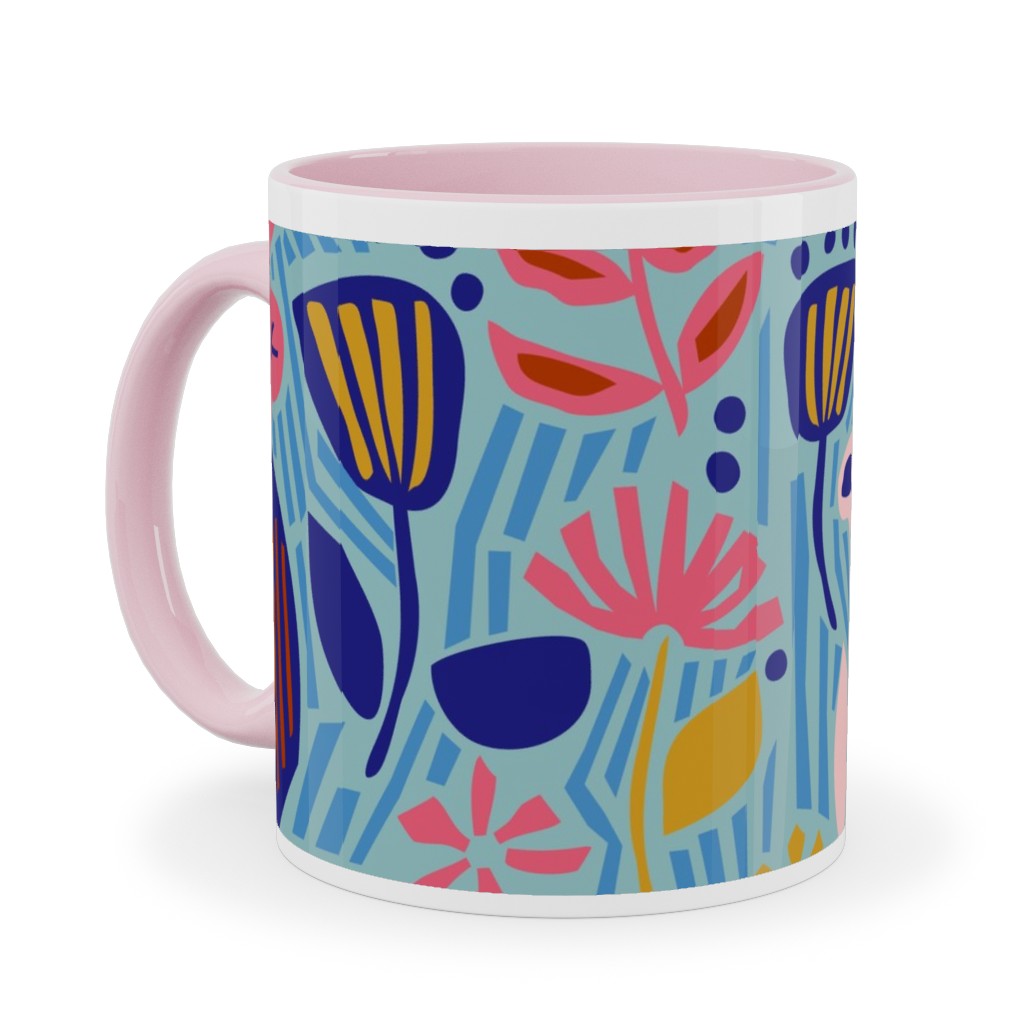 Paper Cut Floral Garden Ceramic Mug, Pink, , 11oz, Multicolor, Sea
