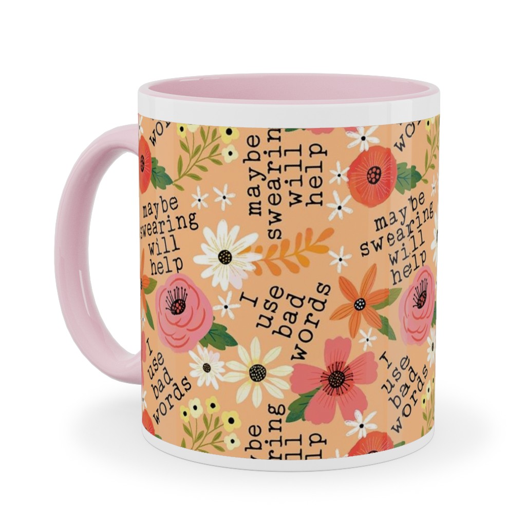 Maybe Swearing Will Help - Florai - Peach Ceramic Mug, Pink, , 11oz, Orange, Orange