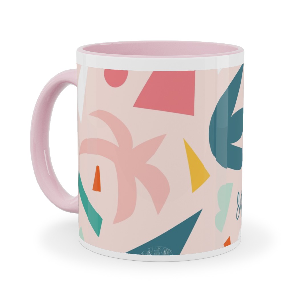 Summer Vibes Collage Ceramic Mug, Pink, , 11oz, Pink, Bright Pink
