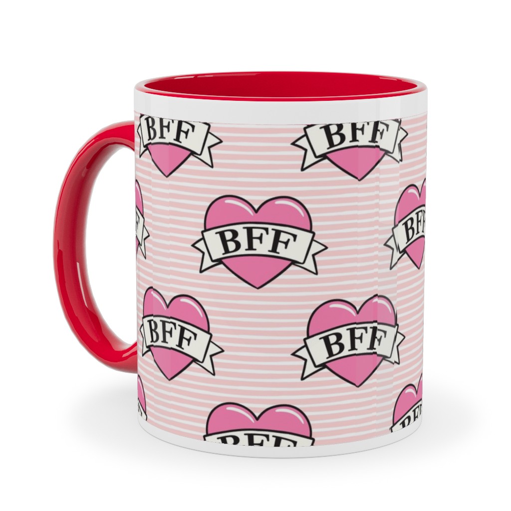 Bff Heart Tattoo Ceramic Mug, Red, , 11oz, Pink, Quartz