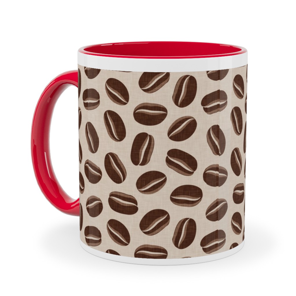 Coffee Beans - Coffee House - Beige Ceramic Mug, Red,  , 11oz, Brown