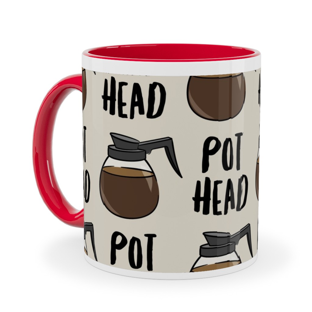 Coffee Pots - Beige Ceramic Mug, Red,  , 11oz, Brown