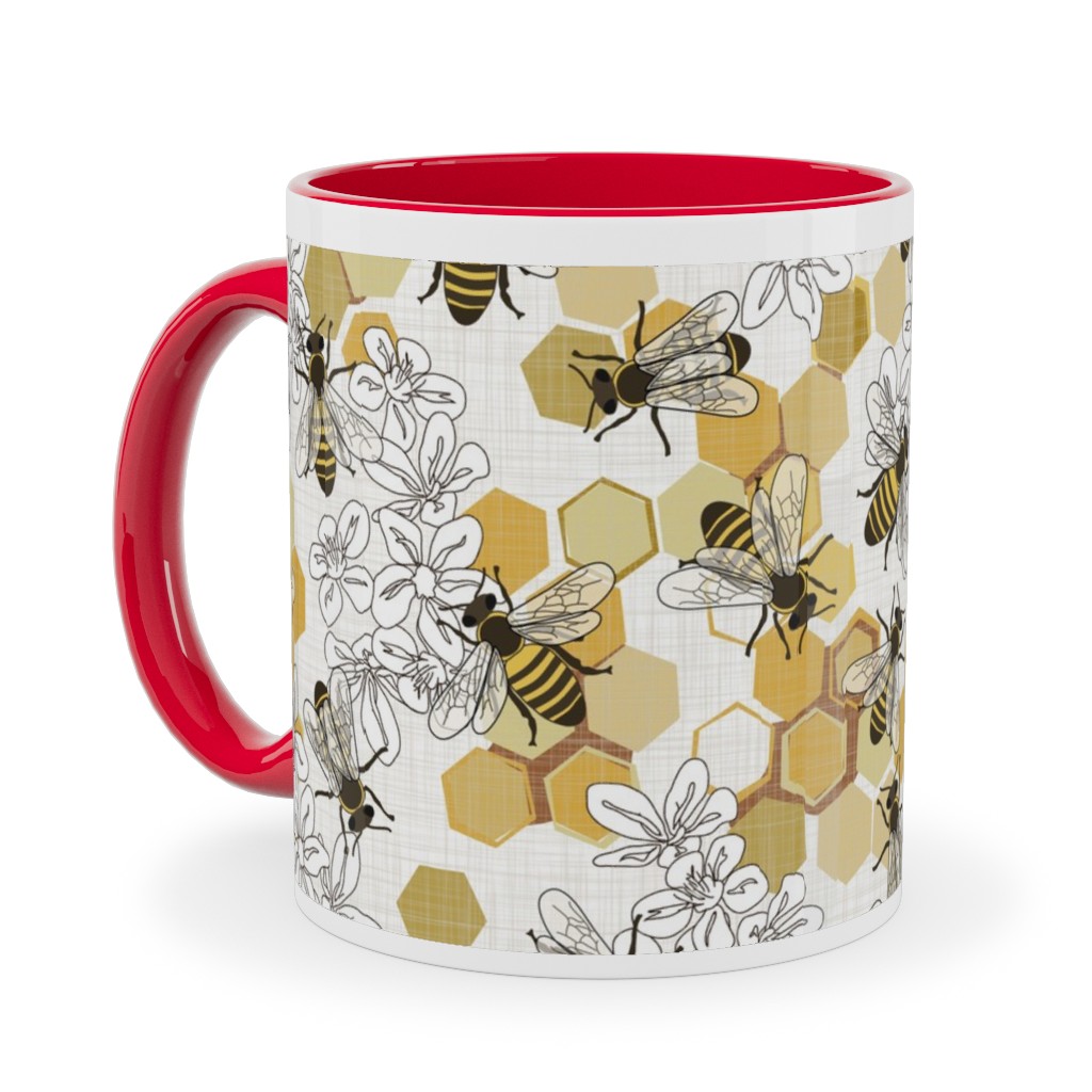 Save the Honey Bees - Yellow Ceramic Mug, Red,  , 11oz, Yellow