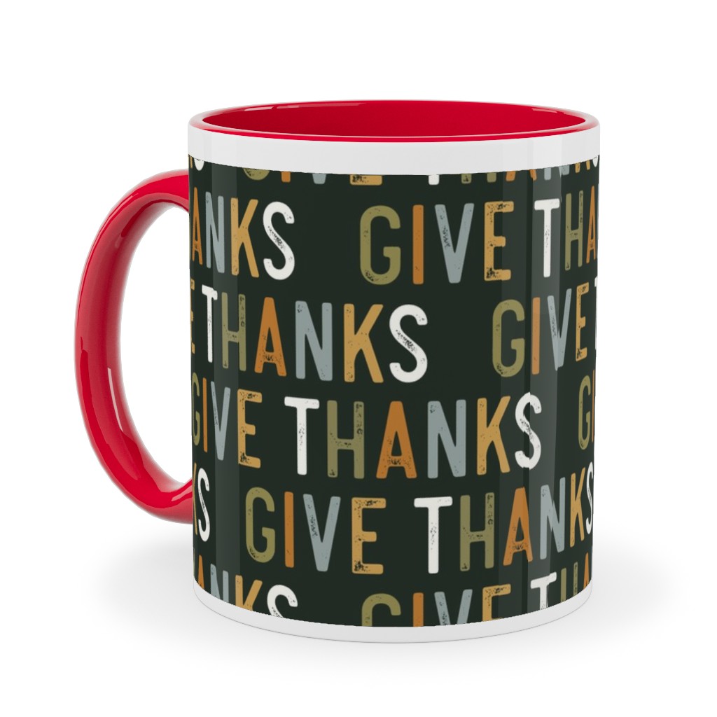 Give Thanks Ceramic Mug, Red, , 11oz, Green, Kale