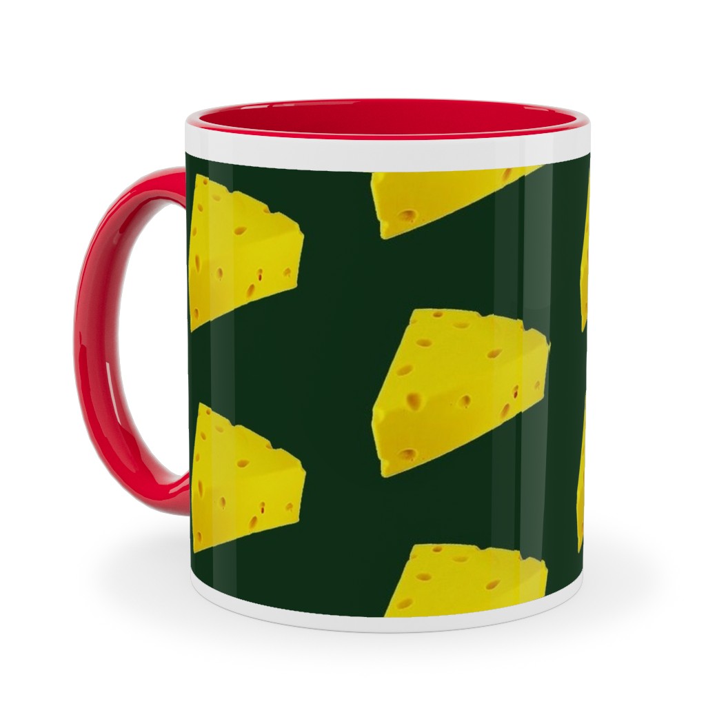 Cheese - Yellow on Dark Ceramic Mug, Red,  , 11oz, Yellow