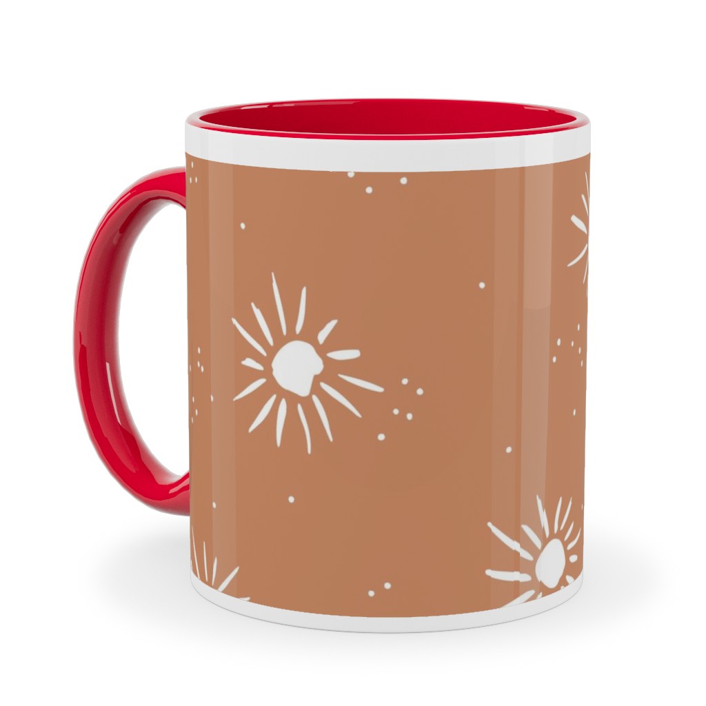 Seventies Retro Style Sunshine Ceramic Mug, Red, , 11oz, Orange, Pueblo