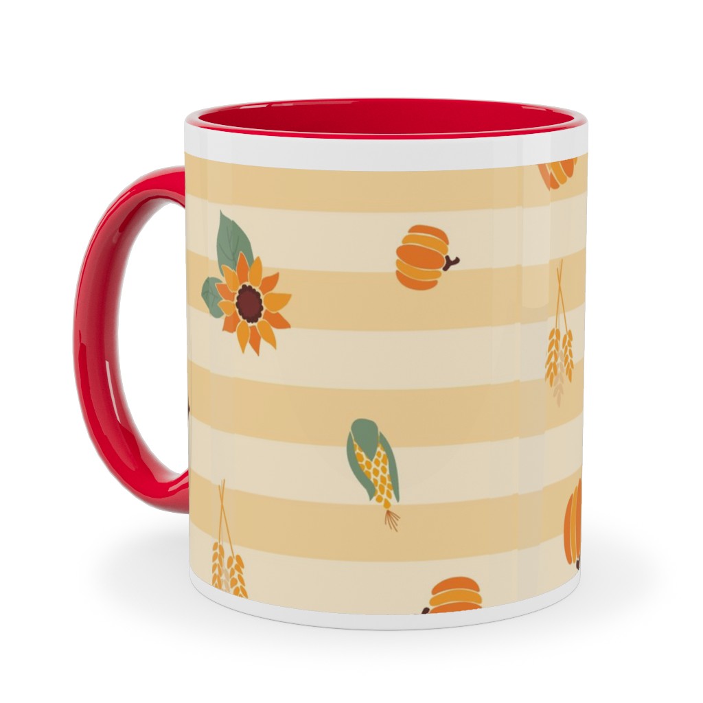 Autumn Nature Stripes - Orange Ceramic Mug, Red, , 11oz, Orange, Orange