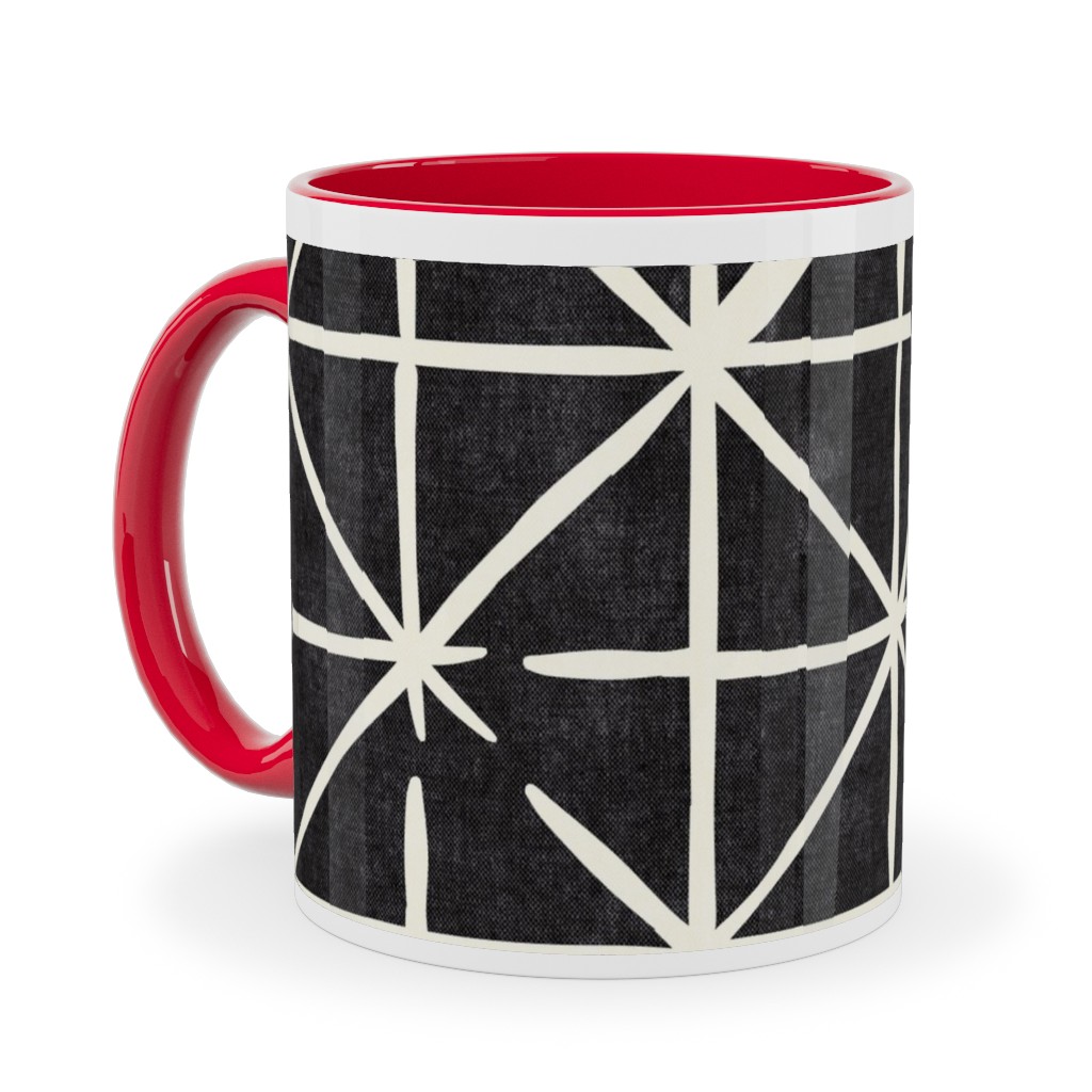 Geometric Triangles - Distressed Geometric Ceramic Mug, Red, , 11oz, Black, Black