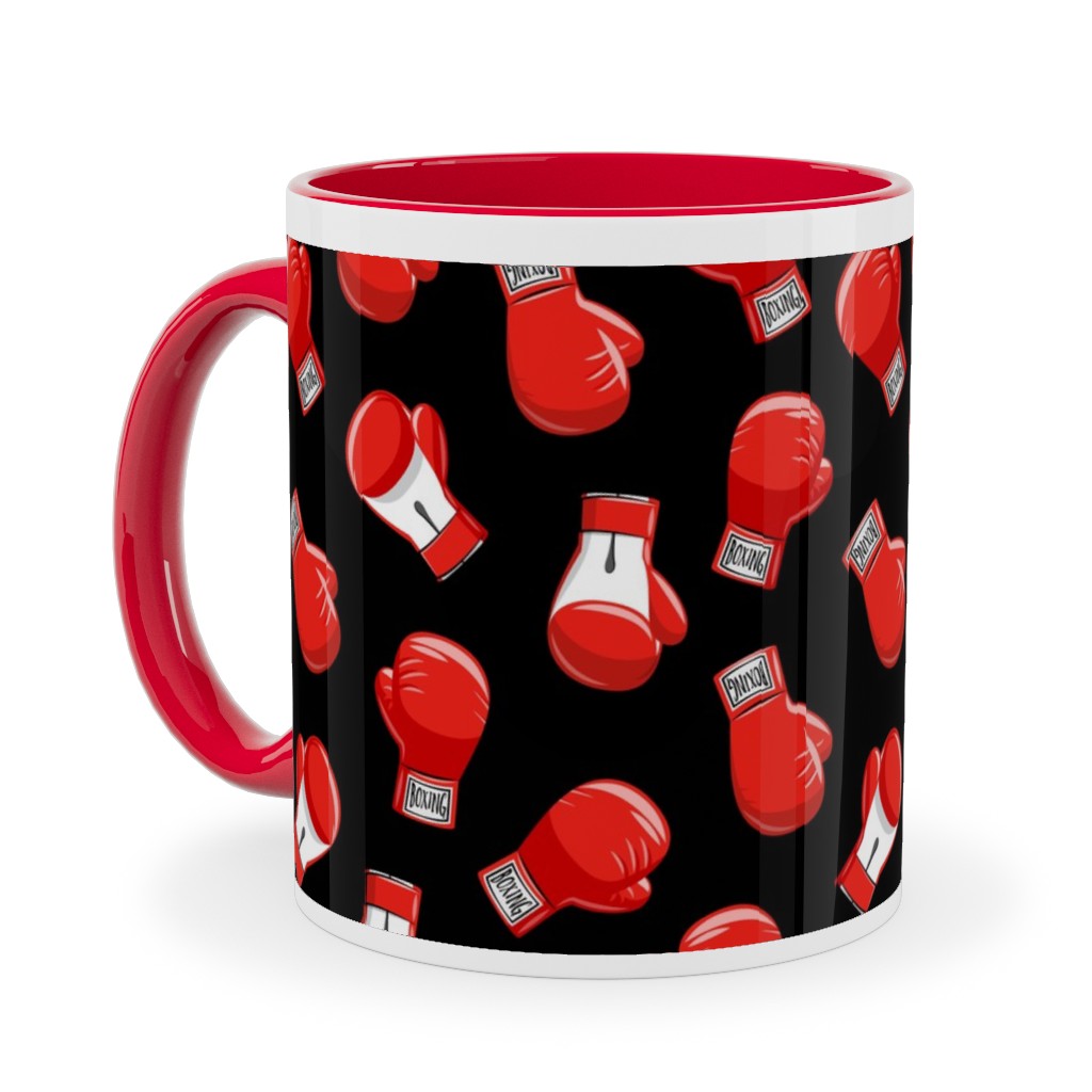 Boxing Gloves - Red on Black Ceramic Mug, Red,  , 11oz, Black