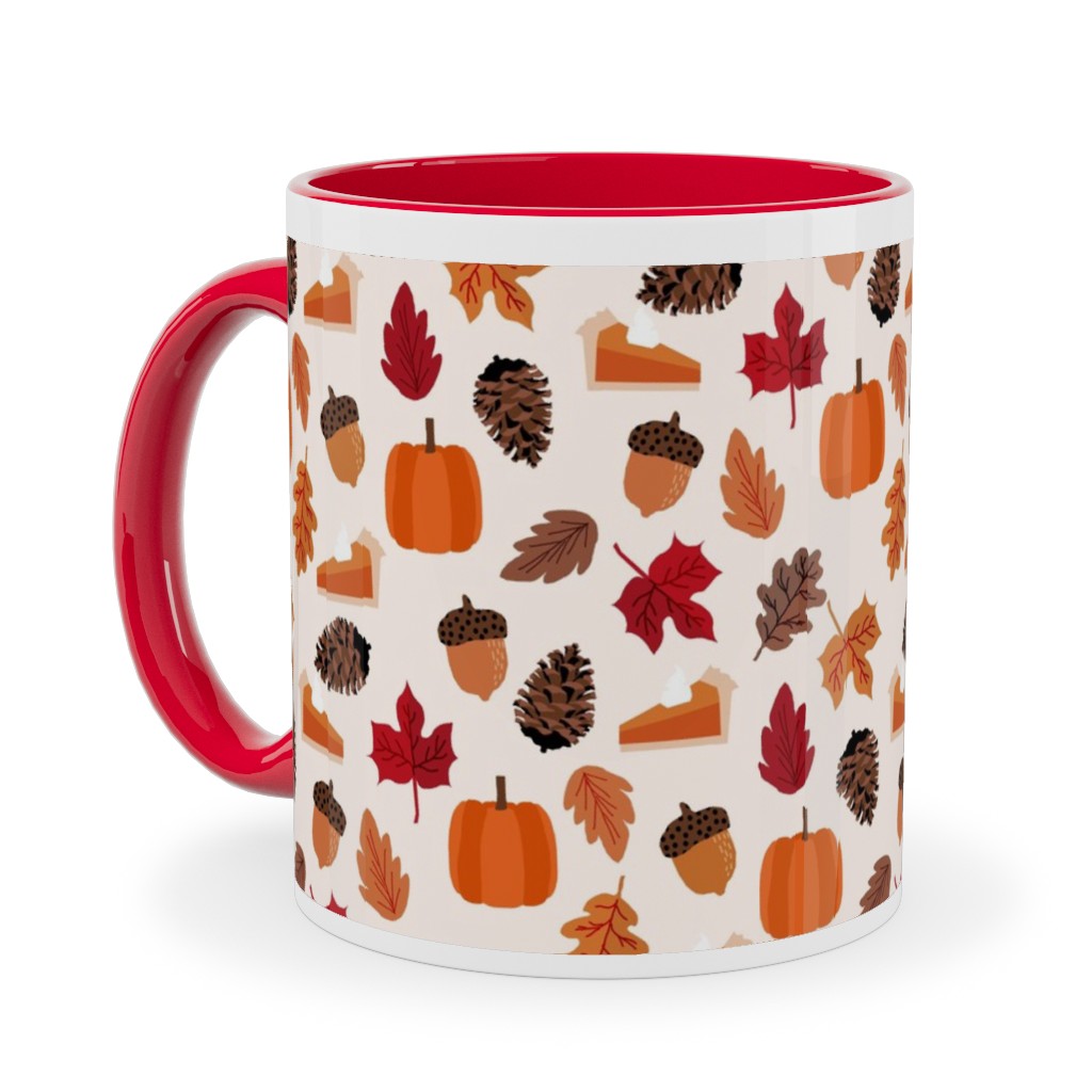 Autumn Leaves and Pumpkin Pie - Multi Ceramic Mug, Red, , 11oz, Multicolor