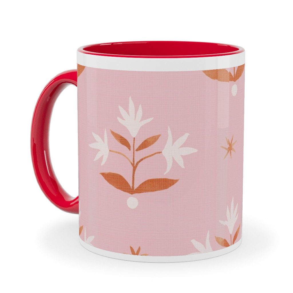 Thistle Stars - Pink and Orange Ceramic Mug, Red, , 11oz, Pink, Bright Pink