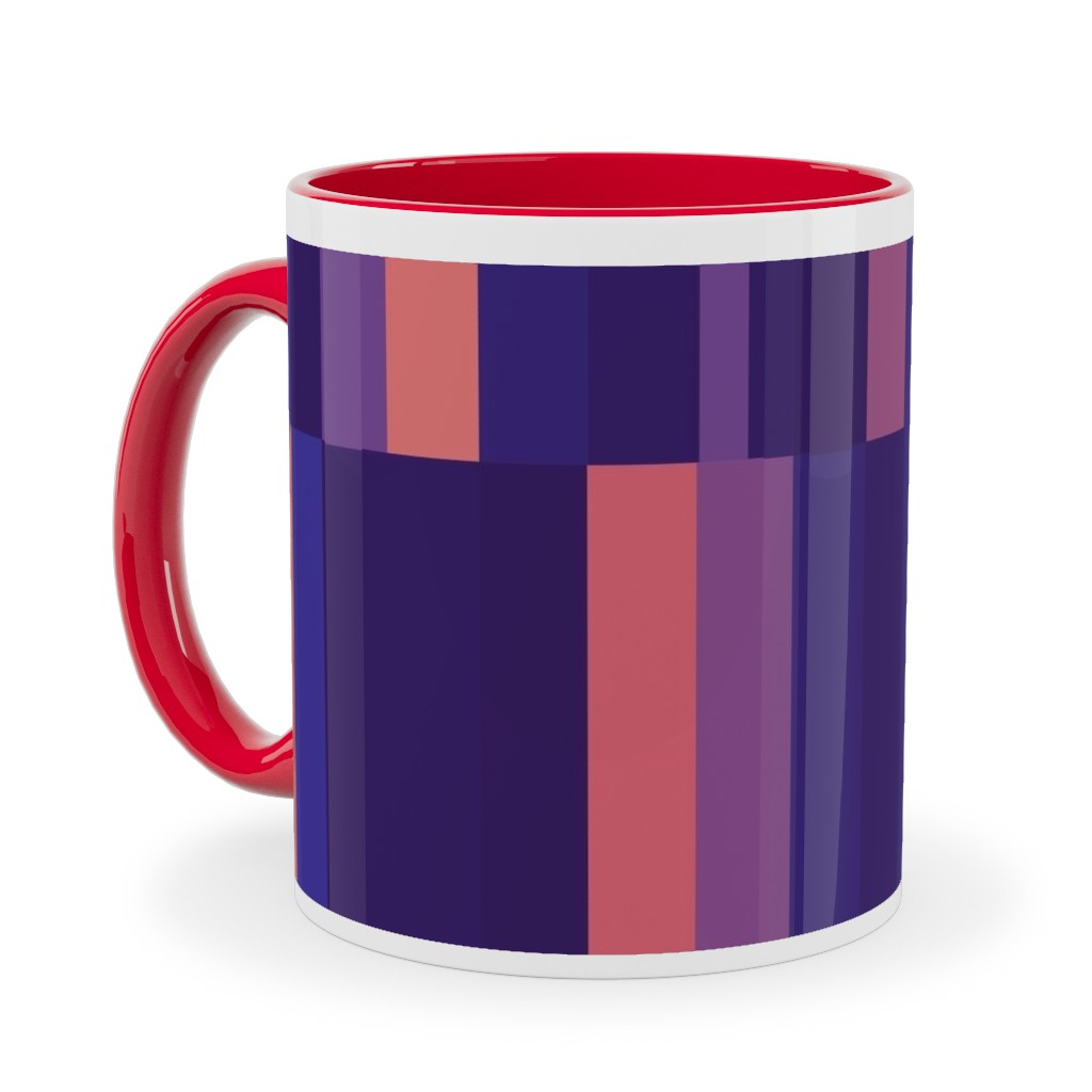 Stipe and Square - Dark Ceramic Mug, Red,  , 11oz, Purple